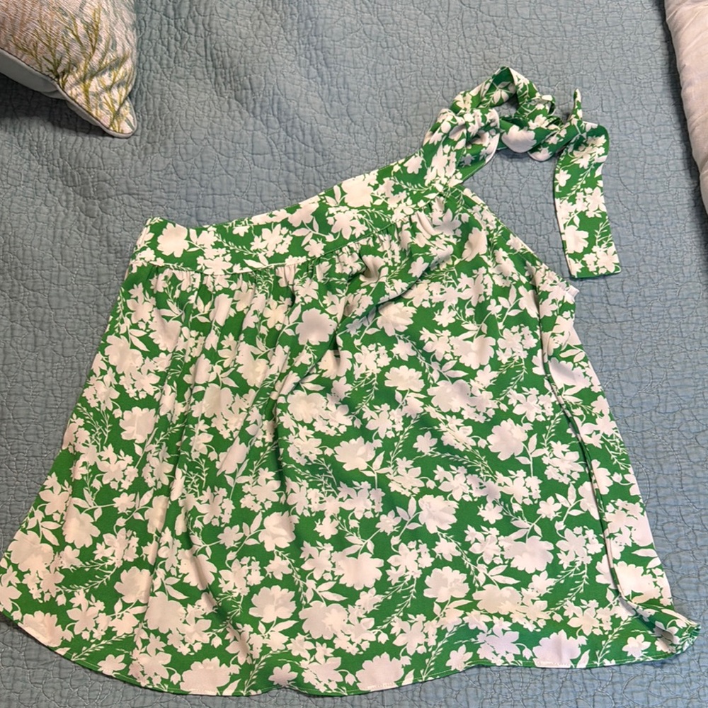 Mittoshop Green and White Wrap Tie Front Top - Picture 4 of 7